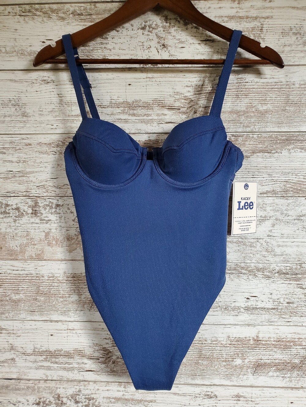 NWT Kacey Lee x Lee Denim Underwire One Piece Swimsuit Blue Balconette